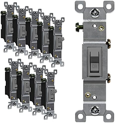 ENERLITES Toggle Light Switch, Single Pole, 15A 120-277V, Grounding Screw, Residential Grade, UL Listed, 88115-GR-10PCS, Gray (10 Pack), 10 Count