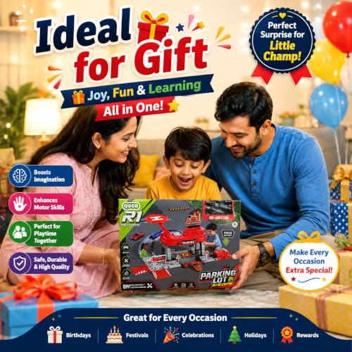 Image of WISHKEY Car Launcher Toys for Kids Parking Lot Toy for Kids 3+ Years, DIY Engineering Garage Playset with Die-Cast Car, Building Track, Launcher, Pretend Play Activity, Birthday Gift for Boys Red