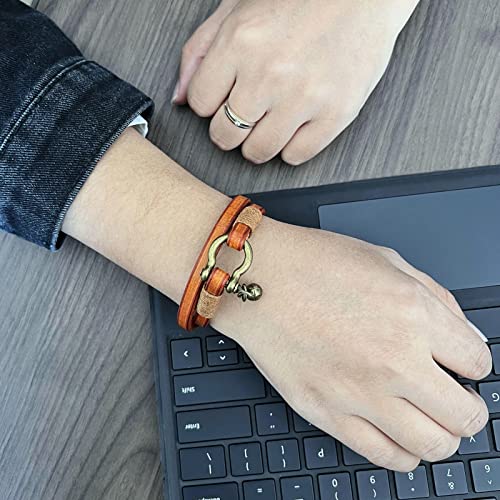 Hzman 7.5 Inch Handmade Leather Cuff Bracelet For Women Steampunk Style Double Wrap Leather Wristband With Small Bells #TOP4