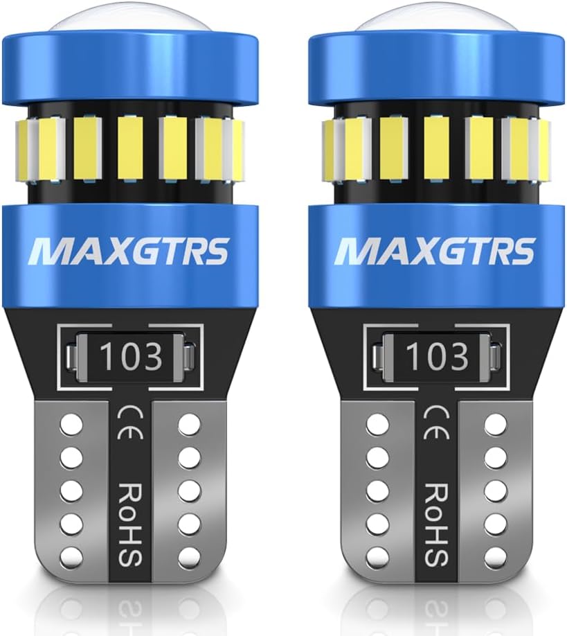 MAXGTRS 194 LED Light Bulb 6000k Wihte 168 2825 W5W T10 Wedge 18-SMD 3014 Chipsets LED Replacement Bulbs with Condenser Lens for Car Dome Map Door Courtesy License Plate Lights, Pack of 2