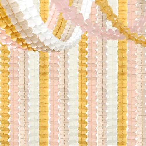 Pink-Peach Ivory Gold Party Decorations - 12pcs Streamers-Garland Boho 4-Leaf Paper Banner,Women Girls Birthday Rustic Baby Bridal Shower Bachelorette Wedding Mothers Day Decor Backdrop Ouruola