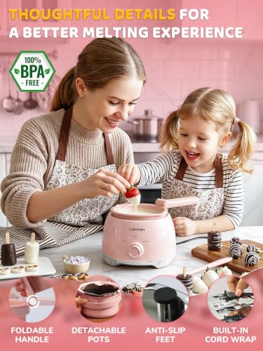 Image of LUSHYUM Electric Chocolate Melting Pot with 2 Insert Pots, 4-Cup Chocolate | Even Heating & Fast Melting, BPA-Free Silicone, Easy Clean, Less Waste, Ideal for Chocolate & Candy Melts, Parties & Fondue