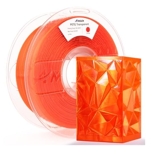 AMOLEN Rapid PETG Transparent 3D Printer Filament 1.75mm +/-0.02mm,Transcucent petg 500mm/s High Speed Strong Toughness Orange 1KG/2.2lb