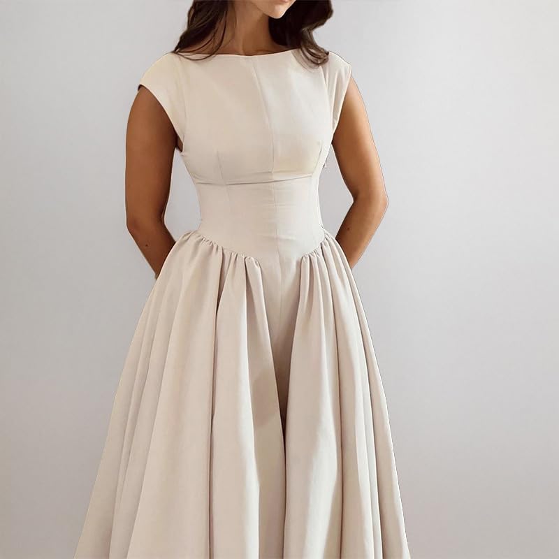 Vestidos De Mujer Elegantes,Vestido De Noche Elegante De Corte A Largo Sin Mangas con Cuello Redondo Y Cintura Alta para Mujer para Invitada De Boda Formal para Cóctel O Fiesta Formal.