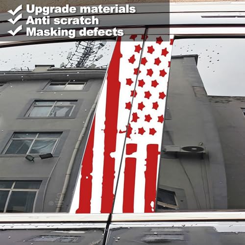 Image of XhuangTech 1 Pair USA Flag Car Center Pillar Decals - HD Printed American Flag Vinyl B-Pillar Stickers, Personalized Stars & Stripe Pattern DIY Auto Vehicle Door Pillar Sticker Decal (Red)