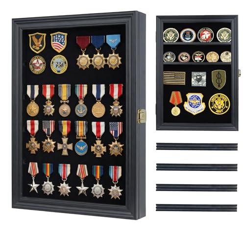 Image of 11.5 X 16 Pin Display Case Medal Shadow Box with 98% UV Protection for Military Medals, Beach Tags, Jewelry Pins, Pin Gift, Insignia Ribbons Memorabilia (Black Finish)