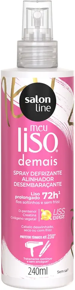 Salon Line, Meu Liso Demais, Spray Defrizante Protetor Térmico, Vegano - Para Cabelos Lisos Naturais, Alisados ou Relaxados, 240 ml
