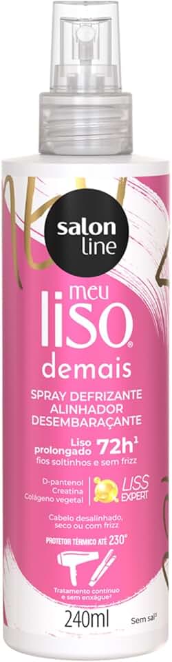 Salon Line, Meu Liso Demais, Spray Defrizante Protetor Térmico, Vegano - Para Cabelos Lisos Naturais, Alisados ou Relaxados, 240 ml