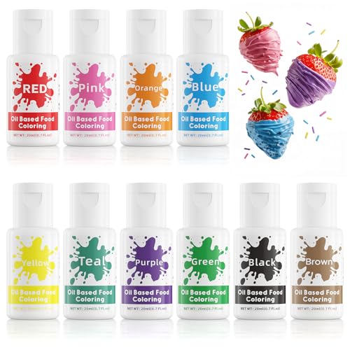 Oil Based Food Coloring for Chocolate - 20ml X10 Colors Edible Food Dye for Sugar Candy Melts Oil Frosting Icing Dye for Backing Cookies Fondant Food Color for Cake Decorating - 0.7 Fl. Oz/Bottles