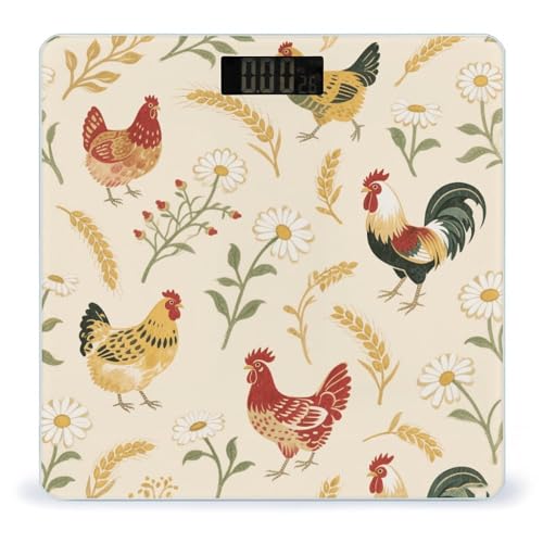 Báscula digital de baño con diseño de gallina y gallo