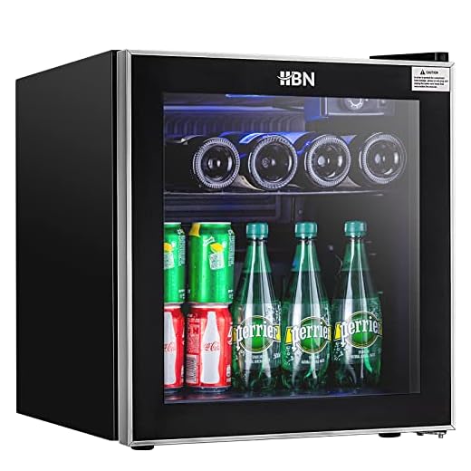 HBN Mini Beverage Refrigerator - 1.6Cu Ft/ 60 Can Beverage Cooler with Glass Door & Adjustable Shelves for Soda, Beer, Wine - Freestanding Beverage Fridge for Home, Bar, Office
