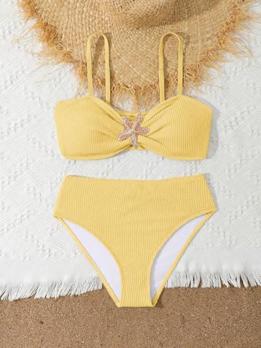 Image of RoseSeek Girl's 2 Piece Padded Bathing Suit Wireless Starfish Swimsuit Spaghetti Strap Vacation Beachwear Set