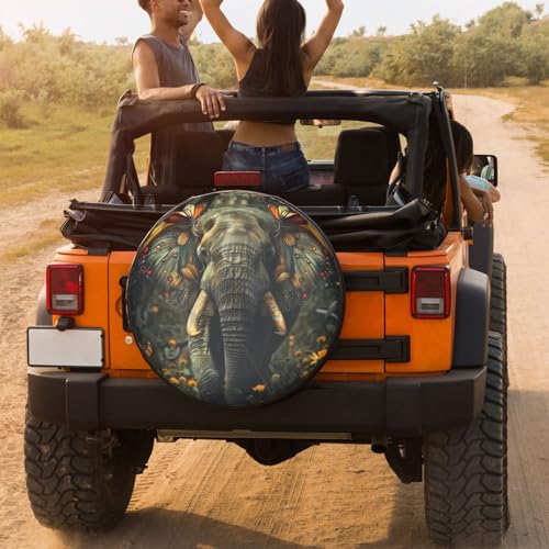 Image of Dujiea Elephant with Butterfly Wings Spare Tire Cover, Universal Wheel Tire Cover Waterproof Dust-Proof Tire Protectors for Trailer Rv SUV Truck Camper and Many Vehicle 14 15 16 17 Inch