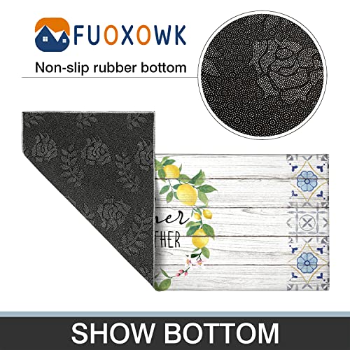 Fuoxowk Lemon Themed Kitchen Rug Set,Farmhouse Kitchen Rugs Fruit Runner Rugs With Rubber Backing,Throw Rugs Washable For Kitchen Sink,Laundry Room,Standing Desk,Spring&Summer Rug,Lemon Kitchen Decor #TOP6