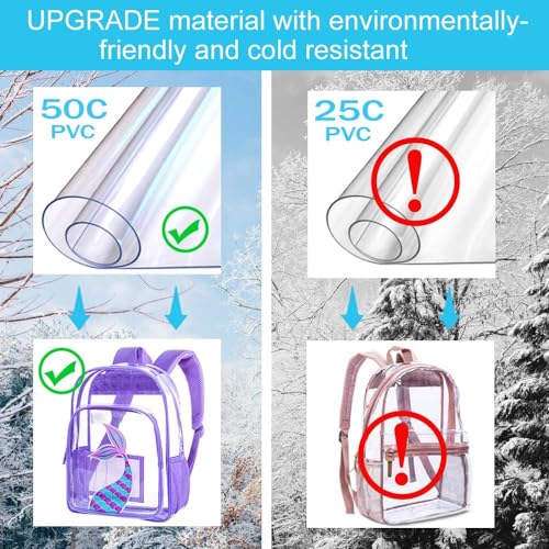 Image of AGSDON 3PCS Clear Backpack for Girls, Kids Mermaid Transparent Bookbag Heavy Duty, Cute See Through Backpacks with Lunch Bag - Purple
