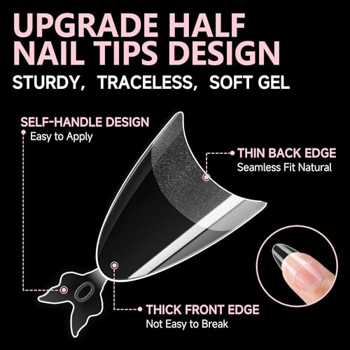 Image of UNA GELLA Almond Shape Nail Tips Half Cover 216pcs Medium Almond Gel Nail Tips Pre-buff Matte Soft Gel Acrylic Press On Nails Easier Nail Extentions Art Salon 12 Sizes