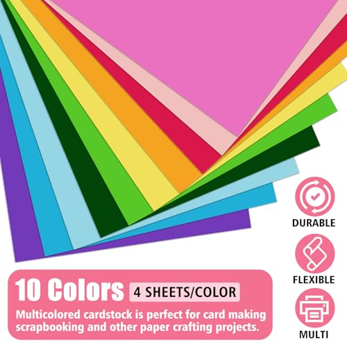 40 Sheets Colored CardStock, 180gsm/65lb 10 Colors Cardstock Print Paper 8.5 x 11 Inches, Double Sided Printed Card Stock Paper for Scrapbook School Office Printing DIY Craft - Thumbnail 3