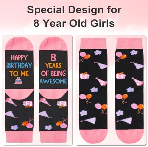 8 Year Old Girl Gift Ideas, Socks for 8 Year Old Girls, 3D Pop Up Birthday Card, 8th Birthday Gifts for Girls - 3