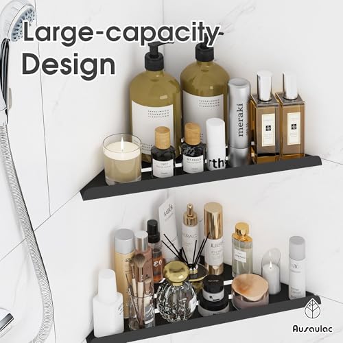 Lot de 2 étagères de douche d'angle sans perçage noir mat