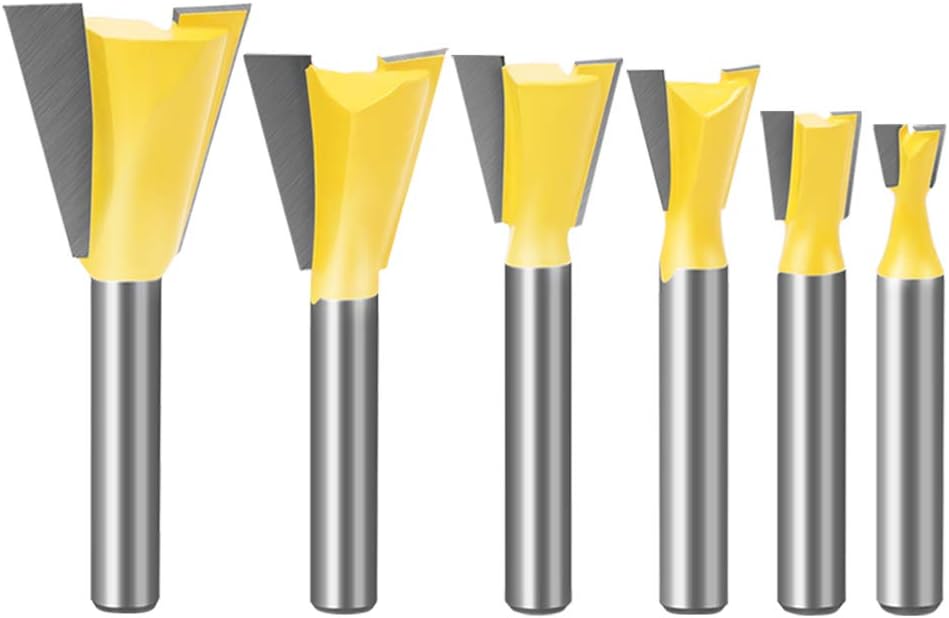 Yakamoz 6Pcs Dovetail Router Bit Set 1/4 Inch Shank Half-Blind & Through Dovetail Bits Wood Joints Cutter Tool for Making Boxes Drawers Chests