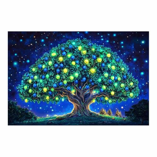 Tableau Mural Arbre de Vie Impression Sur Toile Vert 60x90cm Sans cadre ZAMAEIU