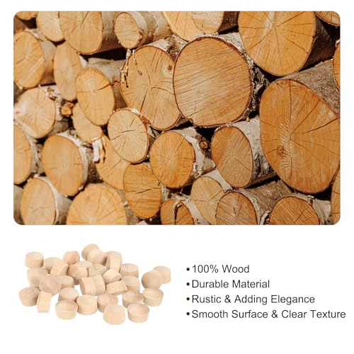 Image of uxcell 40Pcs Wood Button Plugs, 14mm /0.55 inch Flat Head Hardwood Screw Hole Plug Wooden Caps Buttons Wood Plug for Furniture Woodworking Craft Decor (15.5mm x 14mm)