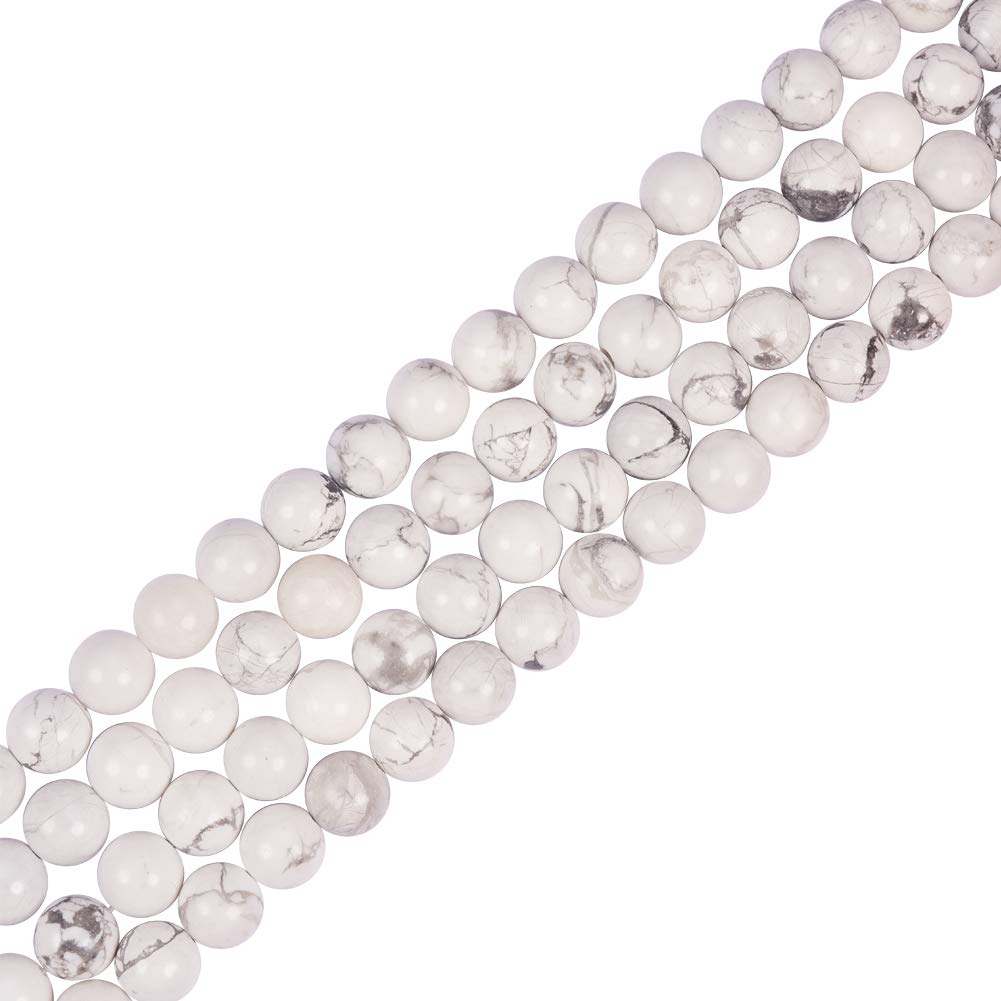 NBEADS 10 Strähnen Natur Rund Howlith Perlen Edelstein Perlen Stränge, weiß, Größe: ca. 8 mm im Durchmesser, Loch: ca. 1 mm, 15-40,6 cm