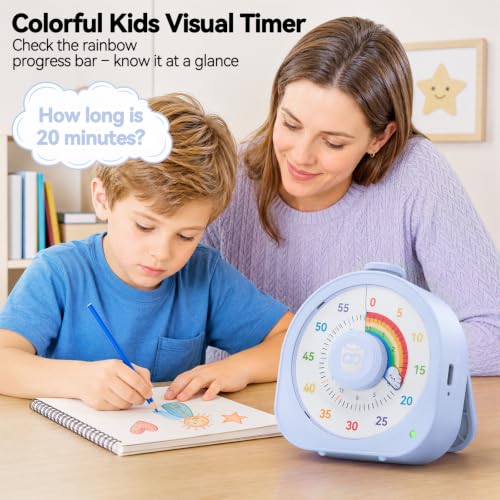 Image of Kids Timer with Rainbow Visual Disk, Rechargeable Timer for Classroom Office Kitchen with Magnetic Sticker, 60 Min /12Hr Silent Countdown Timers Management Tool for ADHD & Autism
