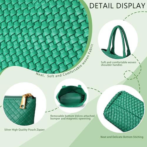 Image of Woven Tote Bag for Women, Fashion Woven Bags for Women Vegan Leather Shoulder Handbags Large Summer Beach Travel Bag