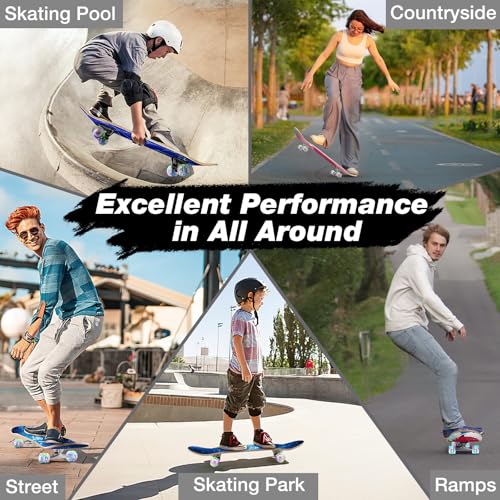 Image of BELEEV Skateboards for Beginners, 31 x 8 inch Complete Skateboard for Kids Teens Adults, 7 Layer Canadian Maple Double Kick Deck Concave Cruiser Trick Skateboard with Multifunction Skate T-Tool