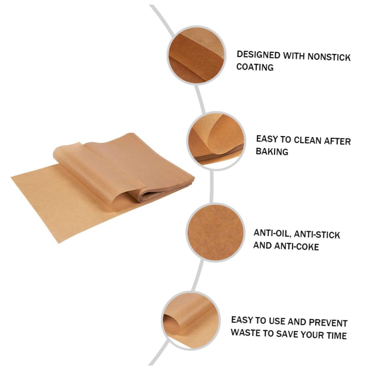 ARTIBETTER 200 piezas Papel para Hornear Unidades Papel de Horno Antiadherente para Freidora y Barbacoa Absorbente de Aceite Resistente Altas Temperaturas para Repostería y Cocina