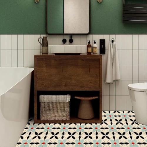 Image of Moroccan Tile Stickers | Waterproof Self Adhesive Peel & Stick Tile Decals for Kitchen Backsplash, Bathroom Wall, Floor, Furniture & Glass (6x6 Inch, Design 5, 40 Pic)