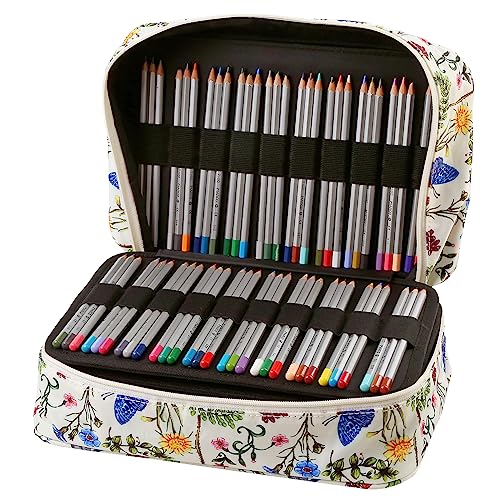 Image of Lbxgap Colored Pencil Case 100 Slots hold 300 pcs Pencils or 200 gel pens. Organizer Large Capacity with Handy Wrap Portable Multilayer Holder for Watercolor Pencils & Gel Pen Markers