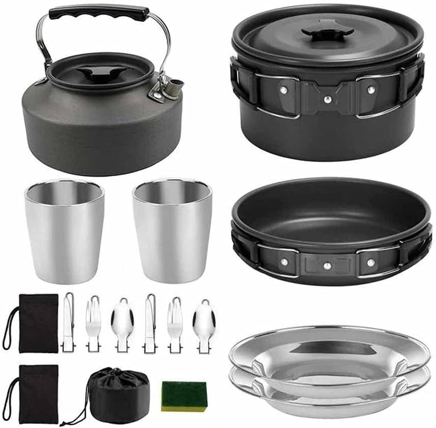 Camping Cookware Portable Pot Pan Cup Teaport Set Folding Outdoor Cooking Set Hiking Picnic Tableware Tool Travel Equipment (Color : A) (C)