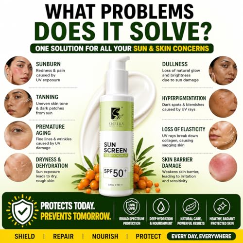 Image of Sea Buckthorn Oil Sunscreen SPF 50+ 200ml | Broad Spectrum UVA UVB Sun Protection for Face-Body |Fast Absorbing No White Cast Sunscreen | Water Resistant Daily Use for All Skin| Men-Women
