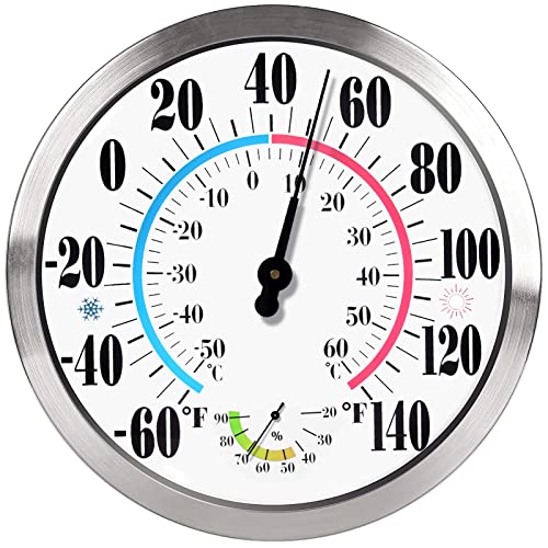 12'' Indoor Outdoor Thermometer Hygrometer - Premium Steel Outdoor Thermometer Large Numbers, Hanging Wall Thermometer Hygrometer for Home, Garden, Patio (No Battery Required) 12'' Indoor Outdoor Thermometer Hygrometer - Premium Steel Outdoor Thermometer Large Numbers, Hanging Wall Thermometer Hygrometer for Home, Garden, Patio (No Battery Required)