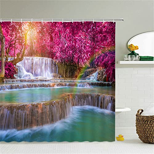 Rideau Douche,Salle de Bain Rideau de Douche Tissu,Forêt Rivière Rideaux de Douche Anti Moisissure,12 Crochet Rideau,Lavable Rideau de Bain,3D Rideau Exterieur Impermeable,Accessoire Décor,120x180cm Cover
