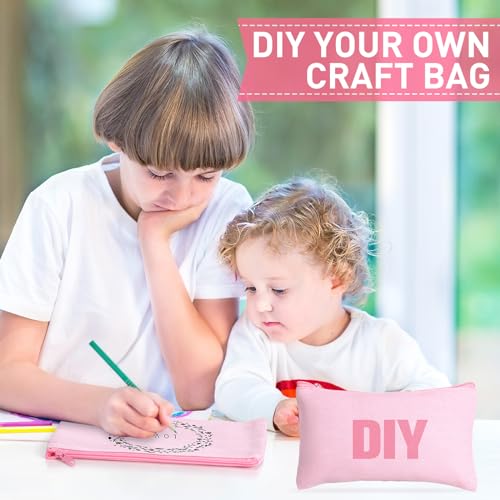 Image of Reginary 80 Pack Canvas Zipper Makeup Bags Bulk Pencil Pouches Blank DIY Craft Canvas Cosmetic Bag Pouch with Zipper for Makeup Cosmetic Toiletry Stationary Storage(All Pink)