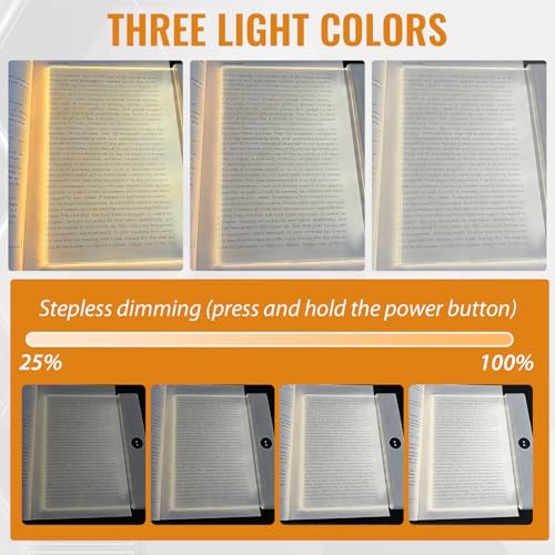 PAASTAI Flat Book Light for Reading, Rechargeable Transparent smart led Reading Light for Book Flat, Three-Color Adjustable with Timer, for Nighttime Bedside Reading, Travel, Study (White) — view 4