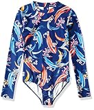 Seafolly Girls' Long Sleeve Tank One Piece Swimsuit, Salty Sunset Marine Blue, 8