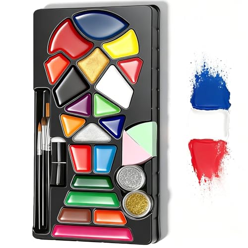 Face Painting Kit 20 Colours Football Face Paint Set with Brushes & Glitter Washable Non-Toxic Body Paint for Kids Adults Team Support Game Day & Party