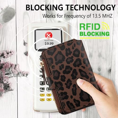 Image of M-Plateau RFID Blocking Slim Keychain Wallet for Women | Mini Card Holder with ID Window, Zipper Pocket, 6 Card Slots, Compact for Cash & Cards (Leopard)
