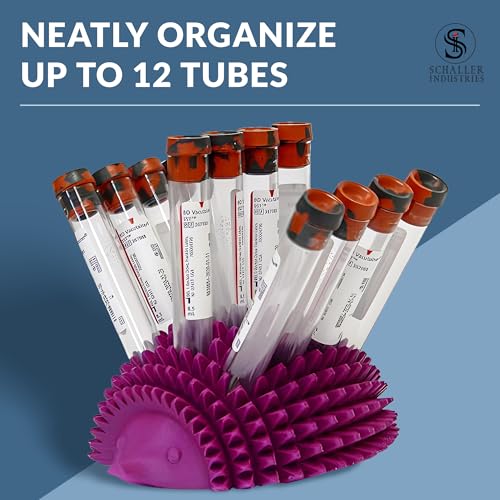 Image of S I Schaller Industries Hedgehog Test Tube Holder, 13mm - Veterinary Blood Test Tube Rack, Holds 12 Vials, Compact Fun Design Organizer for Veterinary and Research Lab Use - Grape
