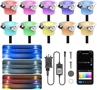10-Pack WiFi Led Decking Lights,Ø45MM 12V Deck Lights Work with Alexa & Google Assistant,RGBWP Dreamcolor Chasing Effect,IP67 Waterproof,Music Sync Timer Decking Patio Lighting Kits for Patios,Gardens