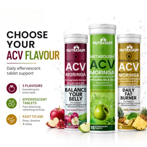 Image of Nutrasium ACV Moringa Metabolism Plus | Apple Cider Vinegar Effervescent Tablet | For Supports Weight Loss, Control Cravings, Convert Fat Into Energy, Boost Energy & Immunity | 90 Tablets Mix Fruit
