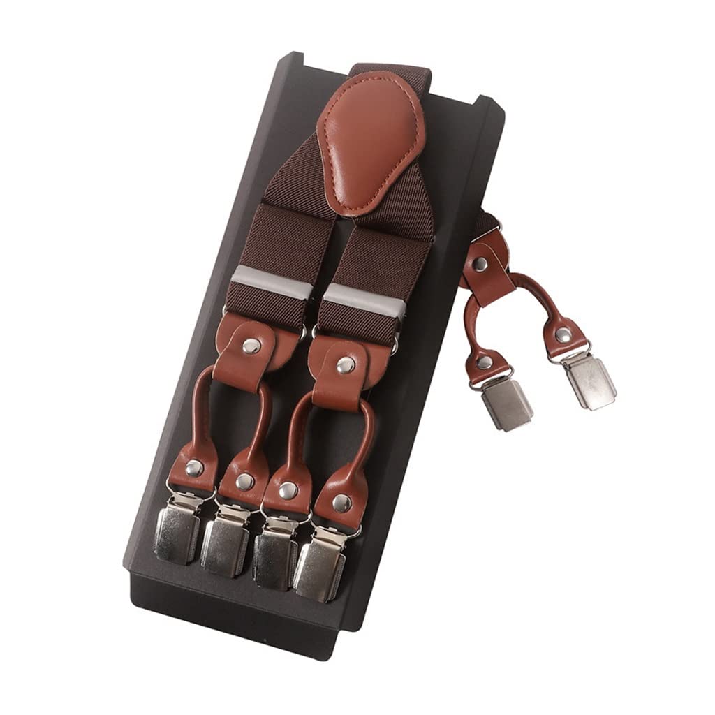 Amazon.co.jp: n/a 男性サスペンダーブラウンレザー 6 クリップ