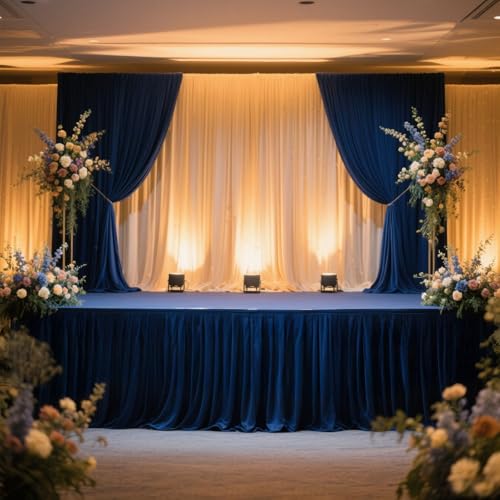 Efavormart Portable Stage Skirting Polyester Shirred Pleat Stage Cover for Wedding Platform Navy Blue - 36"x20ft