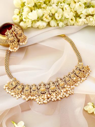 Image of Rubans Gold Plated Temple Necklace Set Traditional Statement Jewellery Gift for Women & Girls