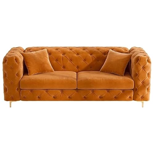 HBDZUUI Long Tufted Couch Living Room Upholstered Sofa With 2 Pillows Wide Armrest Metal Legs(75.5in)