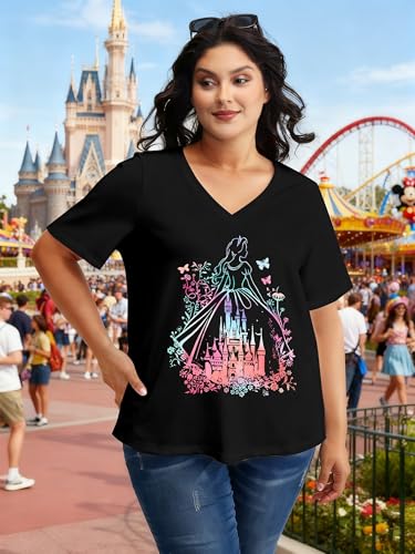 Image of NANYUAYA Plus Size Magic Shirts for Women Castle Kingdom Graphic Magical T Shirt Cute Holiday Princess Tee Vacation Tops